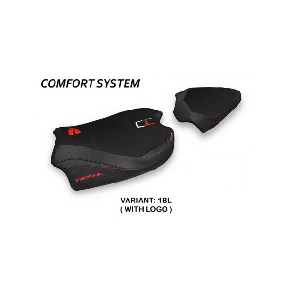 HOUSSE DE SELLE COMPATIBLE DUCATI STREETFIGHTER V4 (20-22) MODÈLE ALBENA - Logo : AVEC LOGO, Couleur : ROUGE, Type : CONFORT