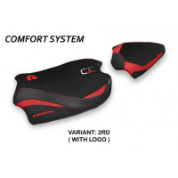 HOUSSE DE SELLE COMPATIBLE DUCATI STREETFIGHTER V4 (20-22) MODÈLE ALBENA - Logo : AVEC LOGO, Couleur : ROUGE BLANC, Type : CONFORT