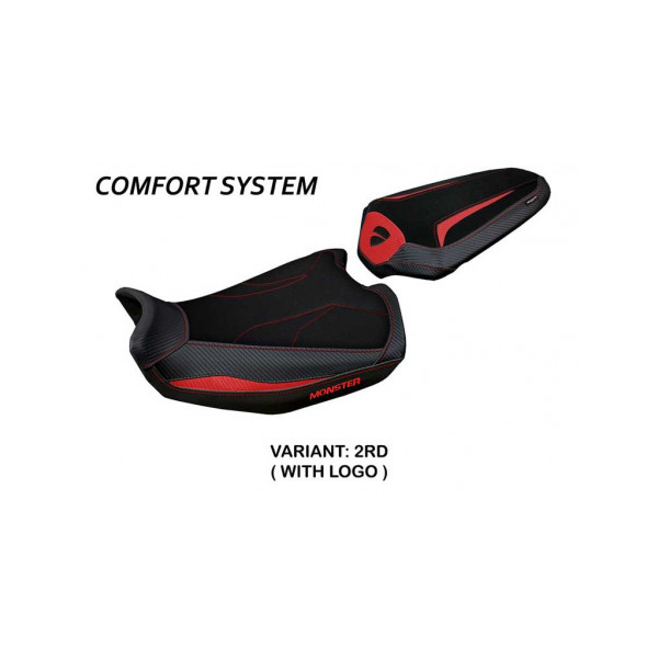 HOUSSE DE SELLE COMPATIBLE DUCATI MONSTER 937 (21-22) MODÈLE LINOSA STANDARD, RO - Type : CONFORT, Logo : AVEC LOGO, Couleur : ROUGE BLANC