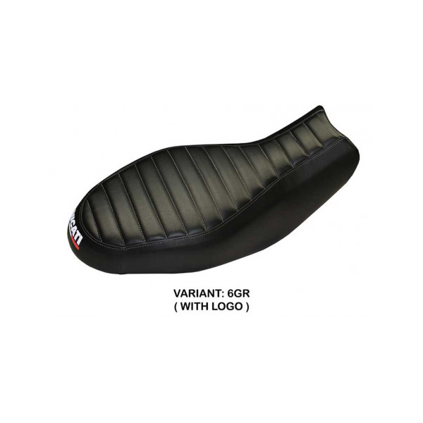 HOUSSE DE SELLE COMPATIBLE  DUCATI SCRAMBLER 400/800/1100 (15-22) MODÈLE PROCIDA - Type : STANDARD, Logo : AVEC LOGO, Couleur : GRIS GRIS