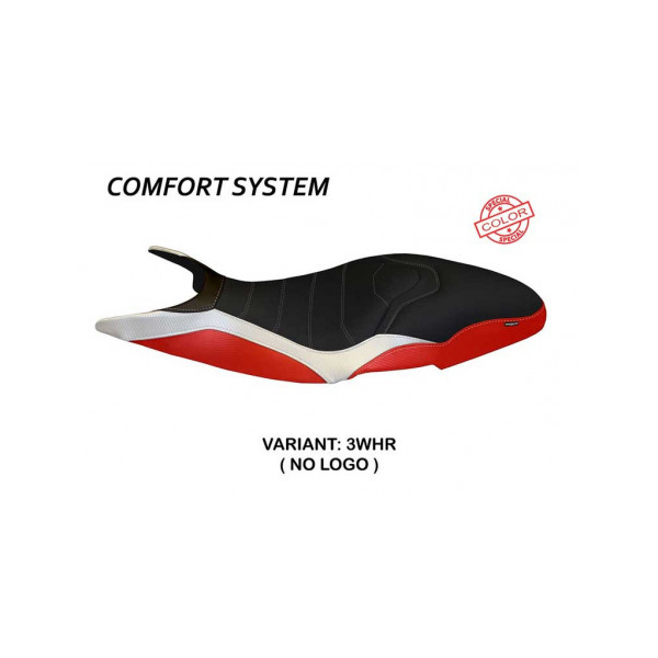 HOUSSE DE SELLE COMPATIBLE DUCATI SUPER SPORT (17-22) MODÈLE PISTOIA SPECIAL COL - Type : CONFORT, Logo : AVEC LOGO, Couleur : BLANC ROUGE