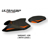 HOUSSE DE SELLE COMPATIBLE KTM 890 DUKE (21-22) MODÈLE VALDES - Logo : AVEC LOGO, Type : ULTRAGRIP, Couleur : BLANC-ORANGE