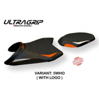 HOUSSE DE SELLE COMPATIBLE KTM 890 DUKE (21-22) MODÈLE VALDES - Logo : AVEC LOGO, Type : ULTRAGRIP, Couleur : BLANC-ORANGE