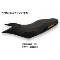 HOUSSE DE SELLE COMPATIBLE  KTM 990 SUPERMOTO T (09-16) MODÈLE POMPEI - Logo : AVEC LOGO, Couleur : NOIR, Type : CONFORT 
