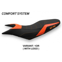 HOUSSE DE SELLE COMPATIBLE  KTM 990 SUPERMOTO T (09-16) MODÈLE POMPEI - Logo : AVEC LOGO, Couleur : NOIR, Type : CONFORT