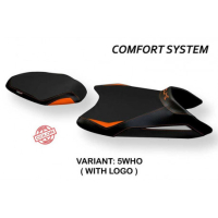 HOUSSE DE SELLE COMPATIBLE  KTM 790 DUKE (18-20) MODÈLE MIRANO 2 - Type : CONFORT, Logo : AVEC LOGO, Couleur : BLANC-ORANGE