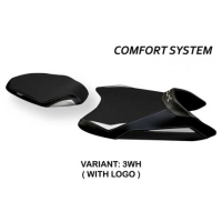 HOUSSE DE SELLE COMPATIBLE KTM 890 DUKE (21-22) MODÈLE ALBERTI - Type : CONFORT, Logo : AVEC LOGO, Couleur : BLANC-ORANGE