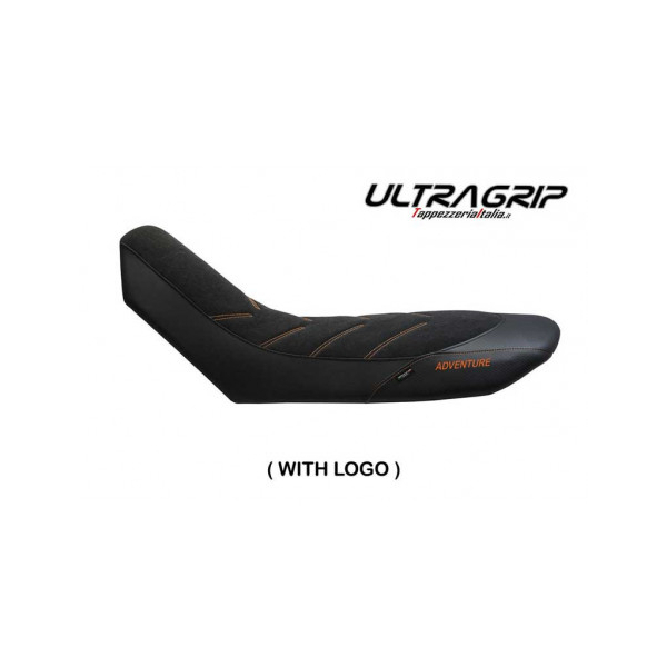 HOUSSE DE SELLE COMPATIBLE  KTM 950 - 990 ADVENTURE (03-12) MODÈLE CARMEN - Logo : AVEC LOGO, Couleur : NOIR, Type : ULTRAGRIP
