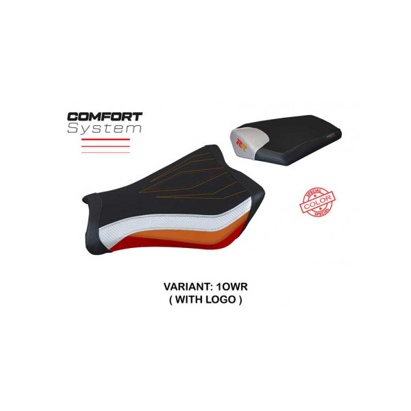 HOUSSE DE SELLE COMPATIBLE HONDA CBR 1000 RR (08-16) MODÈLE JANELA SPECIAL COLOR - Logo : AVEC LOGO, Type : ULTRAGRIP, Couleur : ORANGE BLANC ROUGE