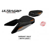 HOUSSE DE SELLE COMPATIBLE KTM 125 DUKE (17-22) MODÈLE MIRJE - Type : CONFORT, Logo : AVEC LOGO, Couleur : BLANC-ORANGE
