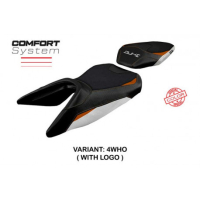 HOUSSE DE SELLE COMPATIBLE KTM 125 DUKE (17-22) MODÈLE MIRJE - Logo : AVEC LOGO, Couleur : ARGENT, Type : CONFORT
