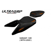 HOUSSE DE SELLE COMPATIBLE KTM 125 DUKE (17-22) MODÈLE MIRJE - Type : CONFORT, Logo : AVEC LOGO, Couleur : ARGENT ORANGE