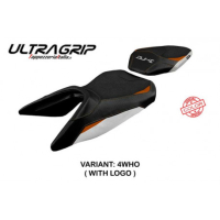 HOUSSE DE SELLE COMPATIBLE KTM 125 DUKE (17-22) MODÈLE MIRJE - Type : CONFORT, Logo : AVEC LOGO, Couleur : ARGENT ORANGE