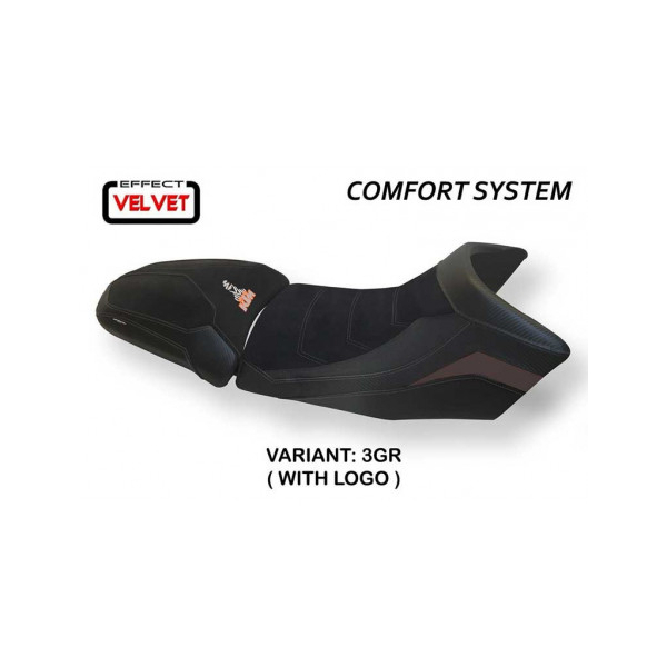 HOUSSE DE SELLE COMPATIBLE KTM 1290 SUPER ADVENTURE S - T (15-20) MODÈLE GAETA V - Type : CONFORT, Logo : AVEC LOGO, Couleur : GRIS GRIS