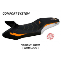 HOUSSE DE SELLE COMPATIBLE KTM 1290 SUPER ADVENTURE R (21-22) MODÈLE ERICE SPEC - Type : CONFORT, Logo : AVEC LOGO, Couleur : ORANGE BLANC