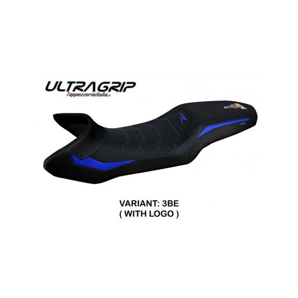 HOUSSE DE SELLE COMPATIBLE  KTM 1290 SUPER ADVENTURE R (21-22) MODÈLE NUBIA - Logo : AVEC LOGO, Couleur : BLEU, Type : ULTRAGRIP