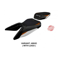 HOUSSE DE SELLE COMPATIBLE KTM 390 DUKE (17-22) MODÈLE HAITI - Logo : AVEC LOGO, Couleur : BLANC, Type : CONFORT
