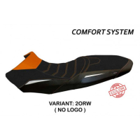 HOUSSE DE SELLE COMPATIBLE  KTM 1290 SUPER ADVENTURE R (17-20) MODÈLE GINEVRA SP - Logo : AVEC LOGO, Couleur : BLANC-ORANGE, Type : CONFORT 