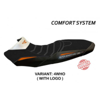 HOUSSE DE SELLE COMPATIBLE  KTM 1290 SUPER ADVENTURE R (17-20) MODÈLE GINEVRA SP - Logo : AVEC LOGO, Couleur : BLANC-ORANGE, Type : CONFORT
