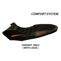 HOUSSE DE SELLE COMPATIBLE KTM 1090 ADVENTURE R (17-19) MODÈLE SASSUOLO 2 - Logo : AVEC LOGO, Type : ULTRAGRIP, Couleur : NOIR ORANGE 