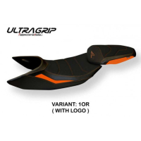 HOUSSE DE SELLE COMPATIBLE  KTM 1290 SUPER DUKE R (14-19) MODÈLE CINY 3 - Logo : AVEC LOGO, Couleur : GRIS GRIS, Type : ULTRAGRIP