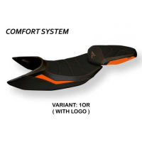 HOUSSE DE SELLE COMPATIBLE KTM 1290 SUPER DUKE R (14-19) MODÈLE JANNA 3 - Couleur : BLANC, Type : CONFORT, Logo : AVEC LOGO