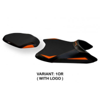 HOUSSE DE SELLE COMPATIBLE KTM 890 DUKE (21-22) MODÈLE GAHAN STANDARD, ORANGE, A - Type : STANDARD, Logo : AVEC LOGO, Couleur : BLANC-ORANGE