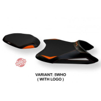 HOUSSE DE SELLE COMPATIBLE KTM 890 DUKE (21-22) MODÈLE GAHAN STANDARD, ORANGE, A - Type : STANDARD, Logo : AVEC LOGO, Couleur : BLANC-ORANGE