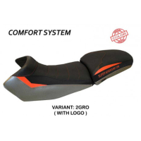 HOUSSE DE SELLE COMPATIBLE  KTM 1290 SUPER ADVENTURE S - T (15-20) MODÈLE EDEN S - Logo : AVEC LOGO, Couleur : GRIS ORANGE, Type : CONFORT 