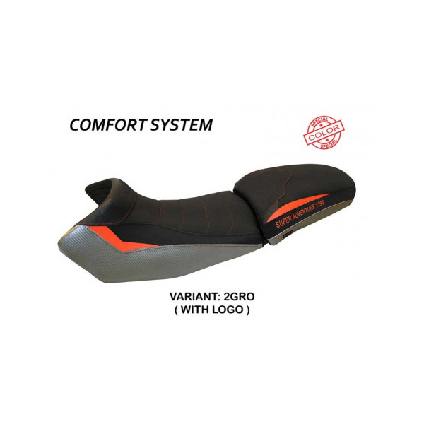 HOUSSE DE SELLE COMPATIBLE  KTM 1290 SUPER ADVENTURE S - T (15-20) MODÈLE EDEN S - Logo : AVEC LOGO, Couleur : GRIS ORANGE, Type : CONFORT