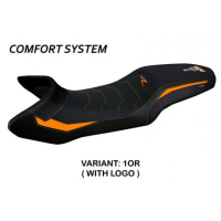 HOUSSE DE SELLE COMPATIBLE  KTM 1290 SUPER ADVENTURE R (21-22) MODÈLE ERICE - Logo : AVEC LOGO, Couleur : ORANGE, Type : CONFORT