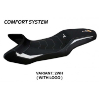 HOUSSE DE SELLE COMPATIBLE  KTM 1290 SUPER ADVENTURE R (21-22) MODÈLE ERICE - Couleur : BLANC, Type : CONFORT, Logo : AVEC LOGO