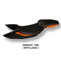 HOUSSE DE SELLE COMPATIBLE  KTM 1290 SUPER DUKE R (14-19) MODÈLE DARIUS 3 - Logo : AVEC LOGO, Couleur : BLANC, Type : STANDARD