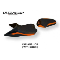 HOUSSE DE SELLE COMPATIBLE  KTM 1290 SUPER DUKE GT (19-22) MODÈLE KIEV 1 - Logo : AVEC LOGO, Couleur : BLANC, Type : ULTRAGRIP