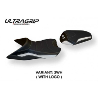HOUSSE DE SELLE COMPATIBLE  KTM 1290 SUPER DUKE GT (19-22) MODÈLE KIEV 1 - Logo : AVEC LOGO, Couleur : BLANC, Type : ULTRAGRIP