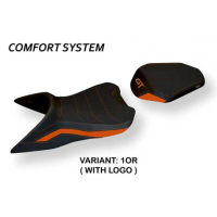 HOUSSE DE SELLE COMPATIBLE KTM 1290 SUPER DUKE GT (19-22) MODÈLE SUMY 1 CONFORT, - Logo : AVEC LOGO, Couleur : BLANC, Type : CONFORT