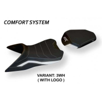 HOUSSE DE SELLE COMPATIBLE KTM 1290 SUPER DUKE GT (19-22) MODÈLE SUMY 1 CONFORT, - Logo : AVEC LOGO, Couleur : BLANC, Type : CONFORT