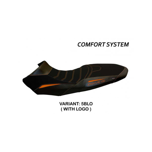 HOUSSE DE SELLE COMPATIBLE KTM 1050 ADVENTURE (15-16) MODÈLE DAVAO - Logo : AVEC LOGO, Couleur : NOIR ORANGE, Type : CONFORT