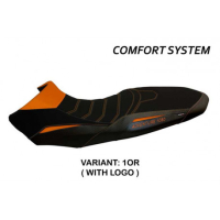 HOUSSE DE SELLE COMPATIBLE KTM 1050 ADVENTURE (15-16) MODÈLE DAVAO - Logo : AVEC LOGO, Couleur : NOIR ORANGE, Type : CONFORT