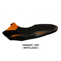 HOUSSE DE SELLE COMPATIBLE KTM 1050 ADVENTURE (15-16) MODÈLE DAVAO - Logo : AVEC LOGO, Couleur : NOIR ORANGE, Type : CONFORT