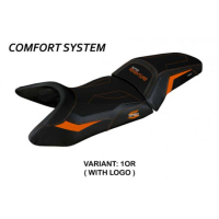 HOUSSE DE SELLE COMPATIBLE  KTM 1290 SUPER ADVENTURE S (21-22) MODÈLE LUMIAR - Logo : AVEC LOGO, Couleur : GRIS ORANGE, Type : CONFORT