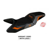 HOUSSE DE SELLE COMPATIBLE  KTM 1290 SUPER ADVENTURE S (21-22) MODÈLE LUMIAR - Logo : AVEC LOGO, Couleur : GRIS ORANGE, Type : CONFORT