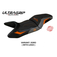 HOUSSE DE SELLE COMPATIBLE  KTM 1290 SUPER ADVENTURE S (21-22) MODÈLE LUMIAR - Logo : AVEC LOGO, Couleur : GRIS ORANGE, Type : CONFORT