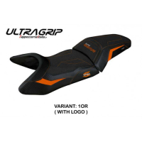HOUSSE DE SELLE COMPATIBLE  KTM 1290 SUPER ADVENTURE S (21-22) MODÈLE LUMIAR - Logo : AVEC LOGO, Couleur : GRIS ORANGE, Type : CONFORT