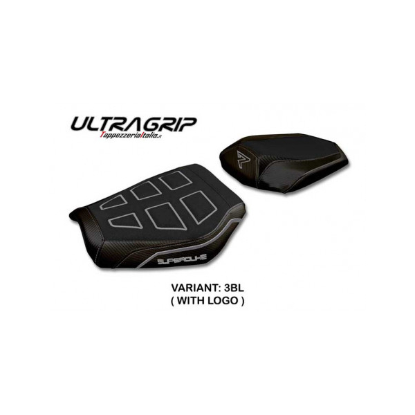 HOUSSE DE SELLE COMPATIBLE  KTM 1290 SUPER DUKE R (20-22) MODÈLE DELHI - Logo : AVEC LOGO, Couleur : NOIR, Type : ULTRAGRIP