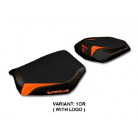 HOUSSE DE SELLE COMPATIBLE KTM 1290 SUPER DUKE R (20-22) MODÈLE KAMPUR STANDARD, - Logo : AVEC LOGO, Couleur : NOIR, Type : STANDARD