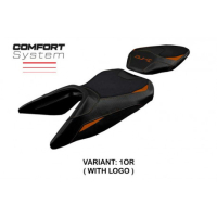 HOUSSE DE SELLE COMPATIBLE KTM 250 DUKE (17-22) MODÈLE NEUM - Logo : AVEC LOGO, Couleur : NOIR, Type : CONFORT