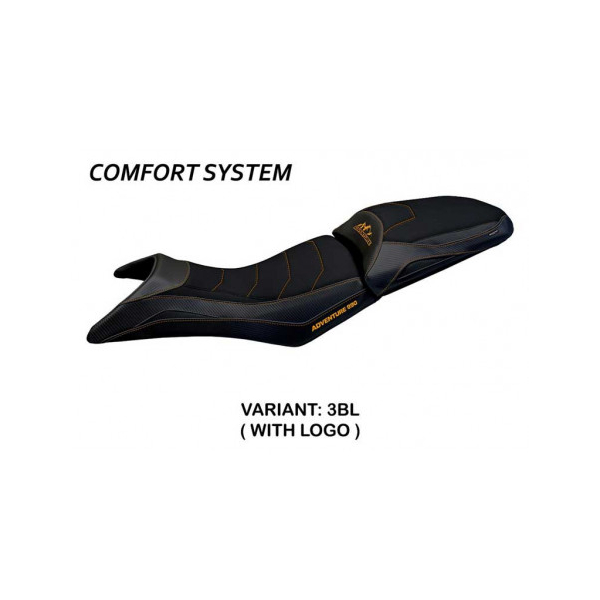 HOUSSE DE SELLE COMPATIBLE KTM 890 ADVENTURE (21-22) MODÈLE GELSO - Logo : AVEC LOGO, Couleur : NOIR, Type : ULTRAGRIP