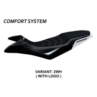 HOUSSE DE SELLE COMPATIBLE KTM 890 ADVENTURE R (21-22) MODÈLE MAZYR - Type : CONFORT, Logo : AVEC LOGO, Couleur : BLANC-ORANGE