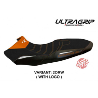 HOUSSE DE SELLE COMPATIBLE KTM 1290 SUPER ADVENTURE R (17-20) MODÈLE VESSY SPECI - Logo : AVEC LOGO, Type : ULTRAGRIP, Couleur : BLANC-ORANGE